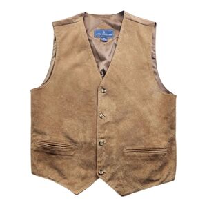 John Ashford Tan Suede Leather Vest Men’s M Western Lined Adjustable Back